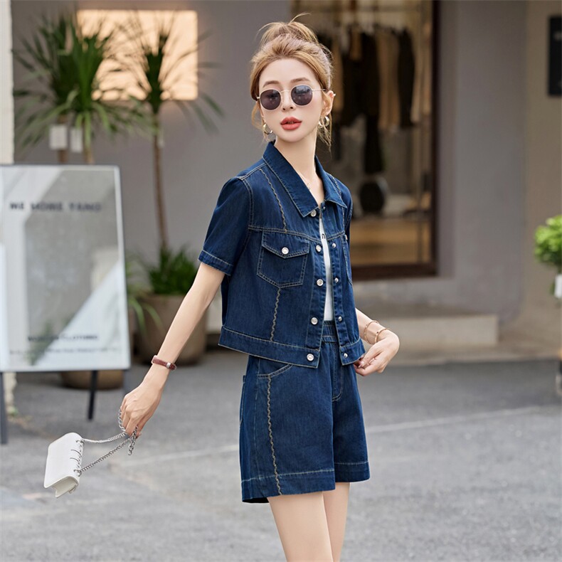 薄款休闲牛仔套装女2025夏季减龄一整套高级感绝美穿搭短裤两件套,女装套装/套裙,意芙
