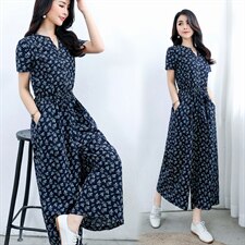 连体裤女夏2024新款韩版宽松收腰显瘦休闲棉麻碎花阔腿连衣裤,女装连衣裙,木橙西子
