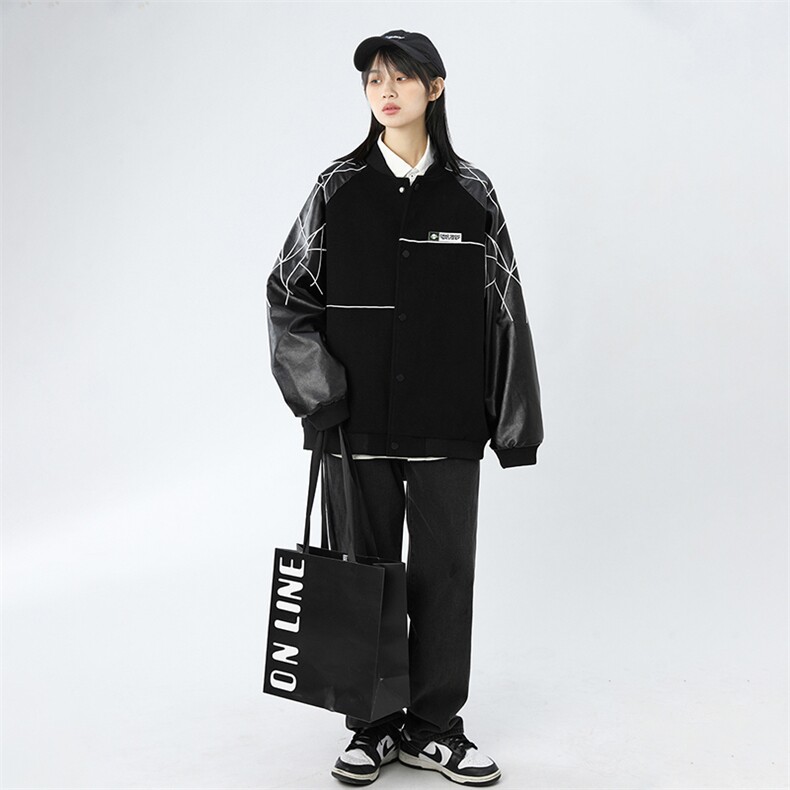 精品秋冬装飞行棒球服男女夹克毛呢拼皮刺绣轻熟JK1701-P115中性D,男装夹克,星座401