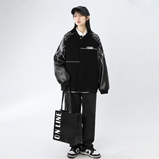 精品秋冬装飞行棒球服男女夹克毛呢拼皮刺绣轻熟JK1701-P115中性D，男装夹克，星座401