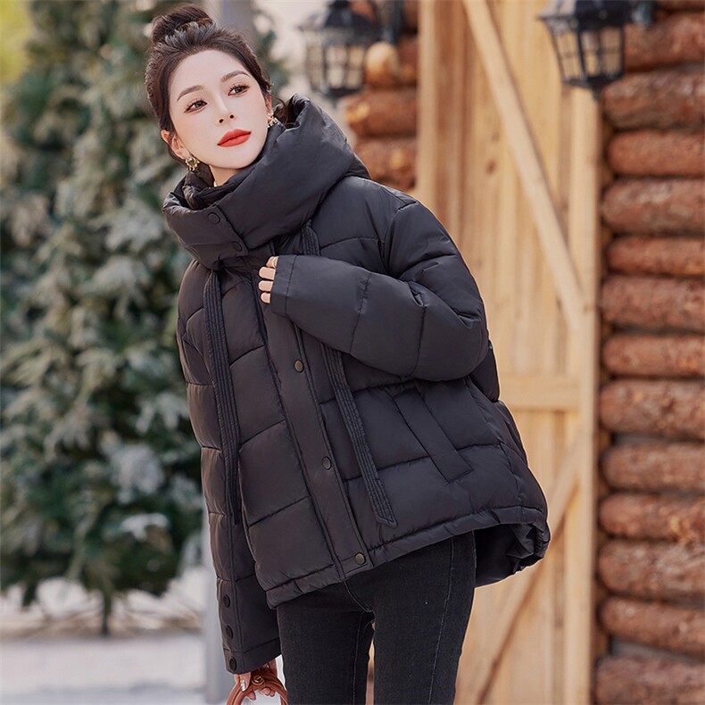 现货时尚气质棉服女新款冬季不可拆连帽韩版高级宽松加厚款外套女,女装棉衣/棉服,韩蔻秀