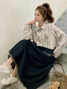 春现 复古条纹牛仔拼接套装B190-5016-P170-K238图片