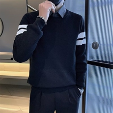 假两件毛衣男潮衬衫领内搭打底衫秋冬季男士修身翻领针织衫S583，男装针织衫/毛衣，星座1116A-2（原606A-1）