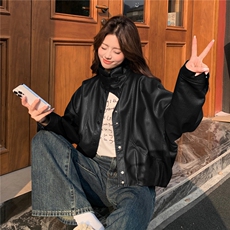 已出货春装新款~美拉德复古皮衣外套1楼南36-39-A02-P145-K258，女装短外套，1C083