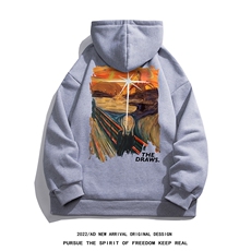 白底新款秋季时尚百搭宽松印花潮流情侣连帽卫衣W6274P40控58，男装卫衣，电商A268-1