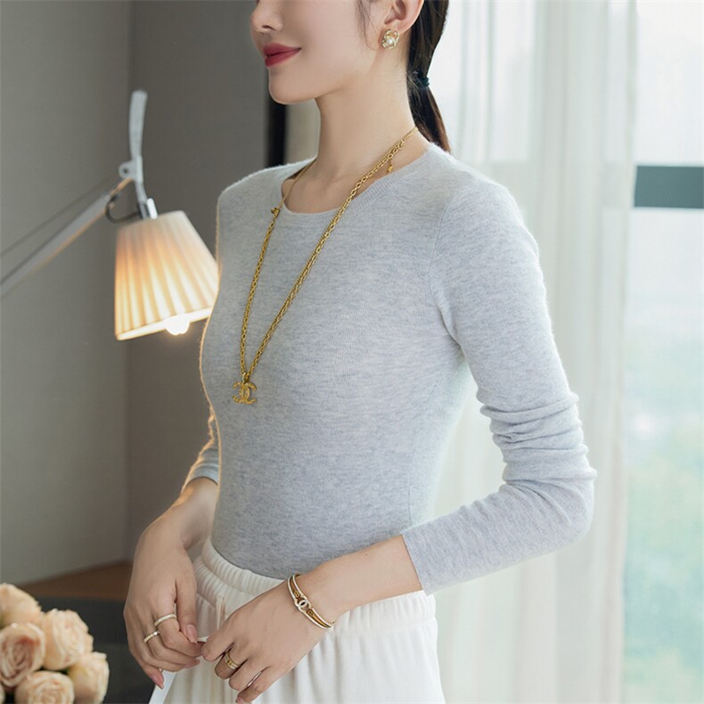 秋冬季10%羊绒90%羊毛简约休闲百搭时尚16针精纺圆领羊绒衫,女装羊绒衫,云暖羊山羊绒