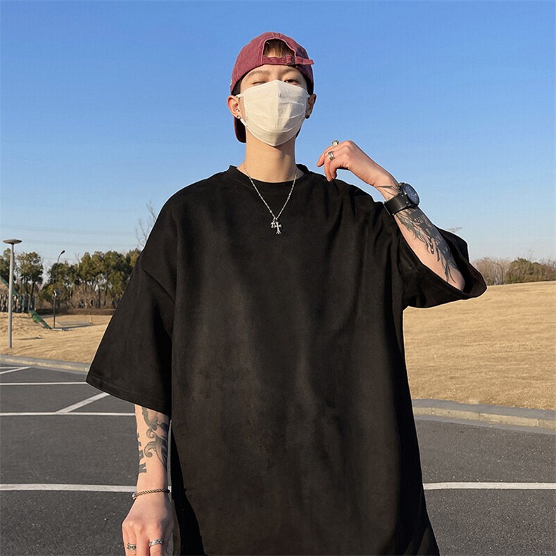 抖音得物直播高品质二开240克美式高街麂皮绒光版纯色短袖t恤12.5，男装T恤，电商A486-1