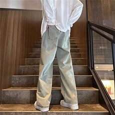 k1029-p40-控58M-5XL大码宽松显瘦港风高阶宽松牛仔裤黄泥，男装牛仔裤，星座116