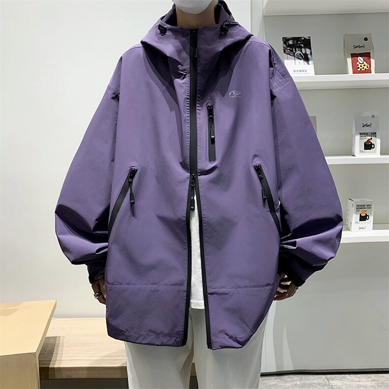 秋冬男连帽夹克衫字母印花工装拉链冲锋衣魔术贴外套JK9277 P65图片