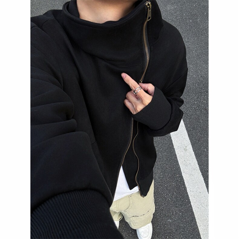 档口现货~春季麂皮绒可翻立领双拉链短款卫衣夹克外套JK2572批85,男装夹克,星座1004-6
