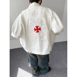 牛仔外套男潮牌高端秋季款修身帅气印花黑色男士夹克上衣 J1068图片