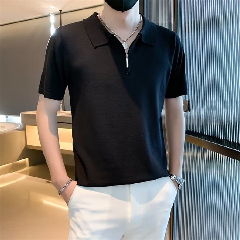 男纯色短袖时尚2023POLO衫百搭半拉链气质夏季新款标准潮S317,男装T恤,星座1116A-2（原606A-1）