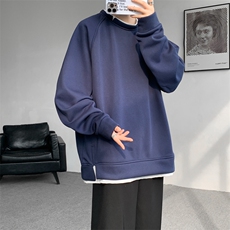 8XL-M加绒假两件卫衣加肥加大码美式复古圆领上衣WY5103P55加绒65，男装卫衣，电商B238