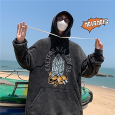 新款秋冬港风宽松连帽套头卫衣X5666-常规P70控88-加绒P80控98，男装卫衣，电商A061-1