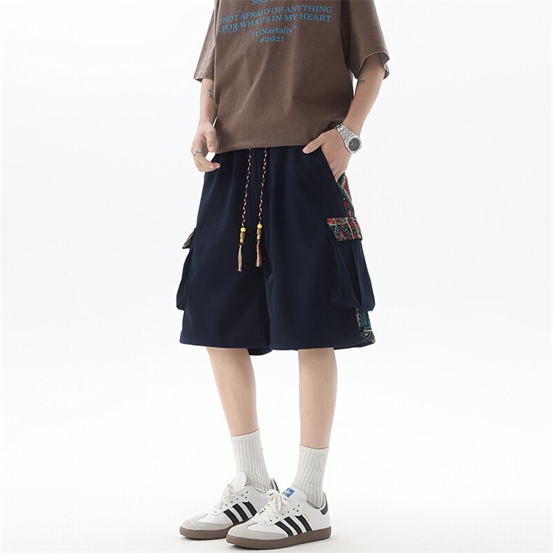 8XL-M民族风拼接工装短裤男夏季新款风中式五分裤子DK26003p45,男装休闲裤,电商B312