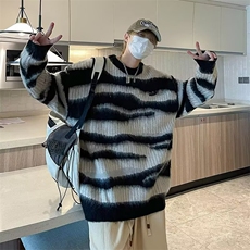 撞色条纹毛衣男秋冬美式慵懒风针织衫宽松圆领内搭外套MY07/P48，男装针织衫/毛衣，星座506