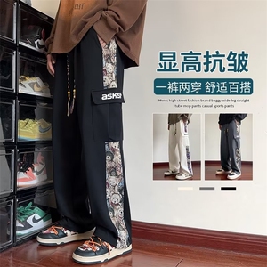 春款男工装裤大口袋小熊字母印花抽绳束脚长裤M-5XL H865 P65图片