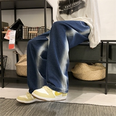 2024春新款数据款撞色喷绘宽松直筒阔腿牛仔裤KZ06-55控79，男装休闲裤，星座914-3