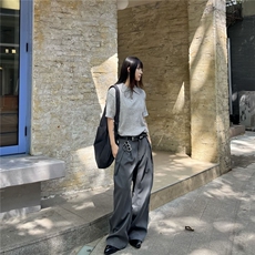 春季立体工字褶A字廓形弯刀情侣西裤通勤休闲裤男女LX0255-P46，男装西裤，星座1008