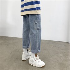主推大货 牛仔裤潮流复古ins潮宽松阔腿九分裤子中性长裤N293-p40图片