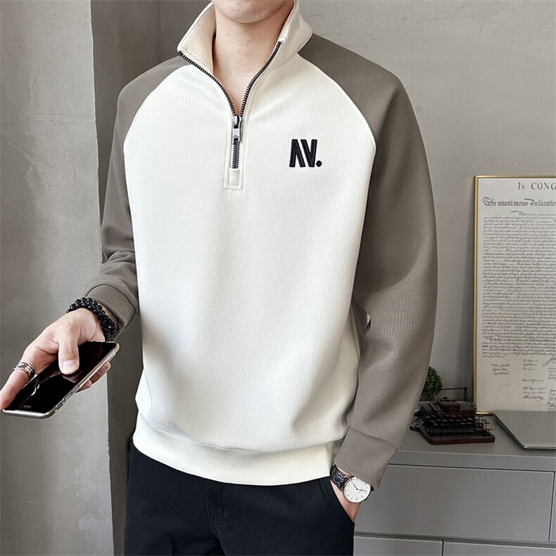 立领半拉链卫衣男士春秋潮牌运动款重磅刺绣套头衫上衣服W906-P75,男装卫衣,电商A237