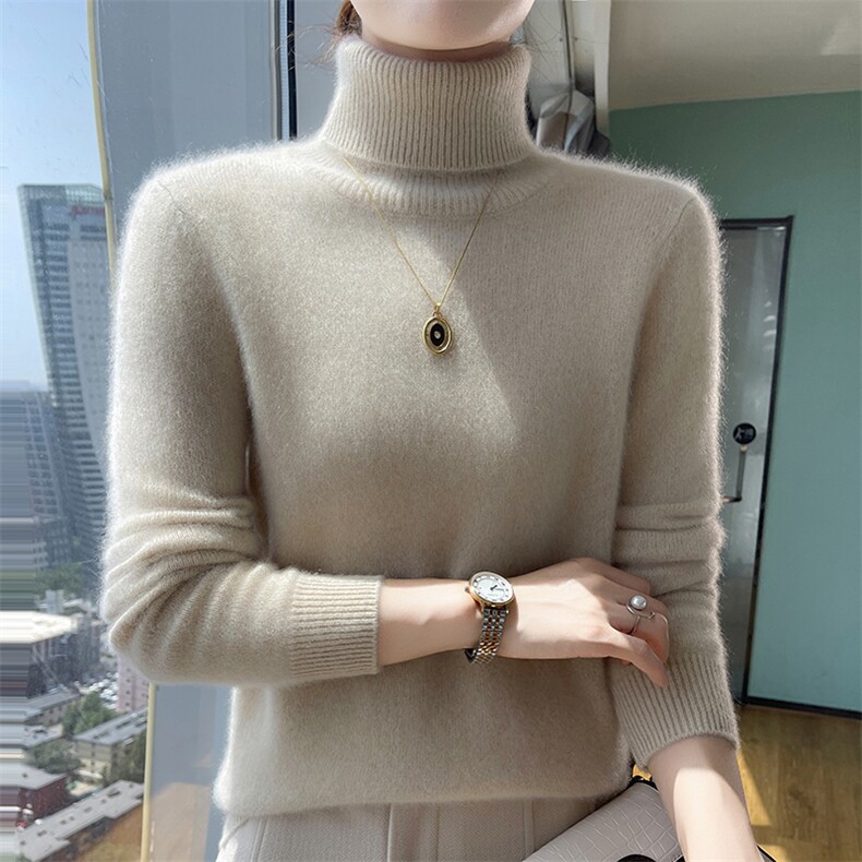 高端品牌纯山羊绒高领打底衫女士秋冬纯色套头内搭针织衫毛衣，女装羊绒衫，更慕羊绒