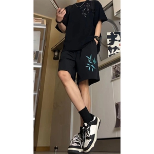 新中式高街ins小众竹叶hiphop五分休闲短裤运动裤货号DK2419P25图片
