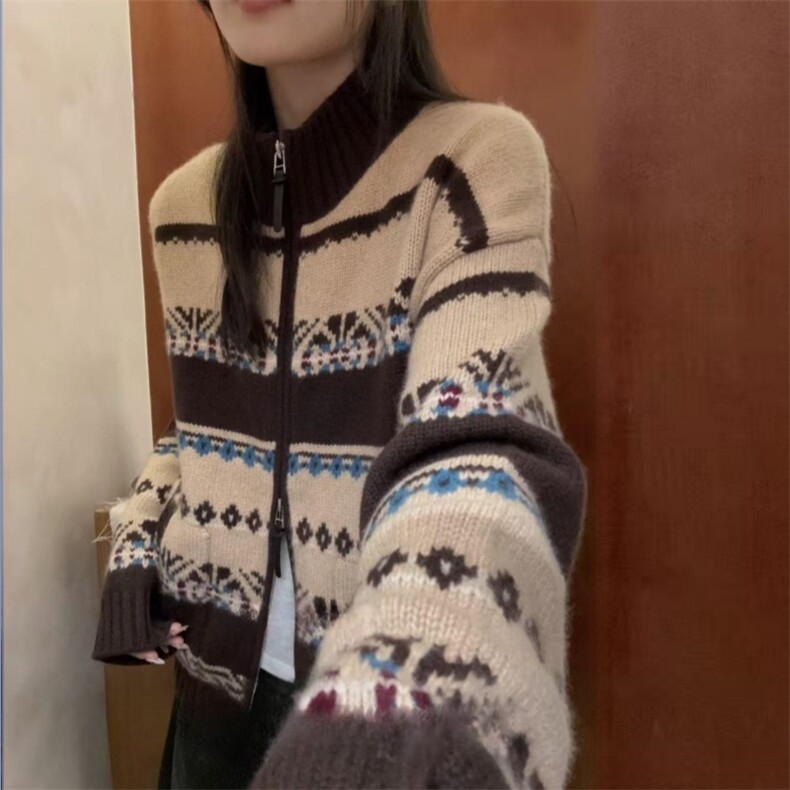 2025年秋季时尚百搭通勤简约休闲拉链开衫，女装针织衫/毛衣，胜智羊绒