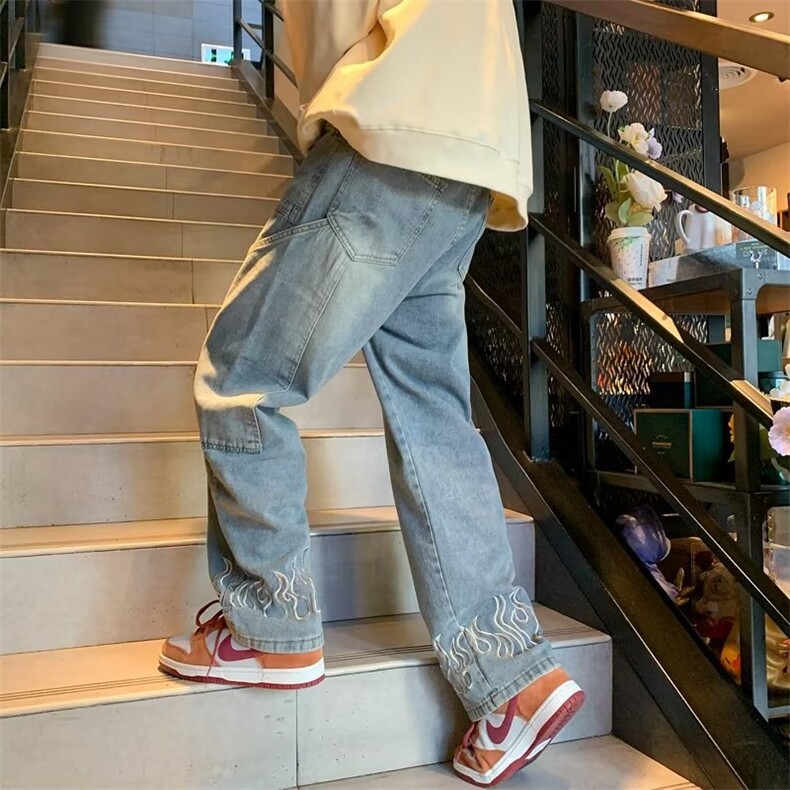 牛仔裤男女秋冬复古做旧潮牌ins直筒宽松高街vibe阔腿裤CN903-P48,男装牛仔裤,星座1008