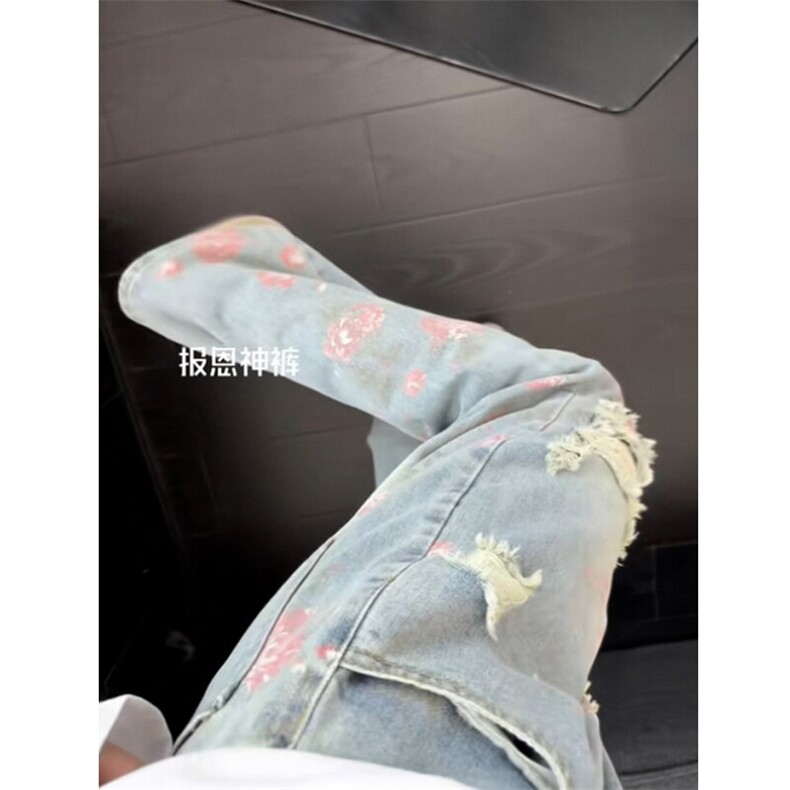 B221美式ins高街暗黑宽松直筒破洞牛仔裤LK25538-特P45控78,男装牛仔裤,电商B221