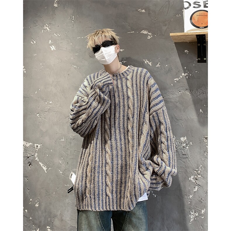 混色毛衣男冬季潮牌针织衫复古慵懒风线衣外套1001-1-M266-P52,男装针织衫/毛衣,星座1001-1