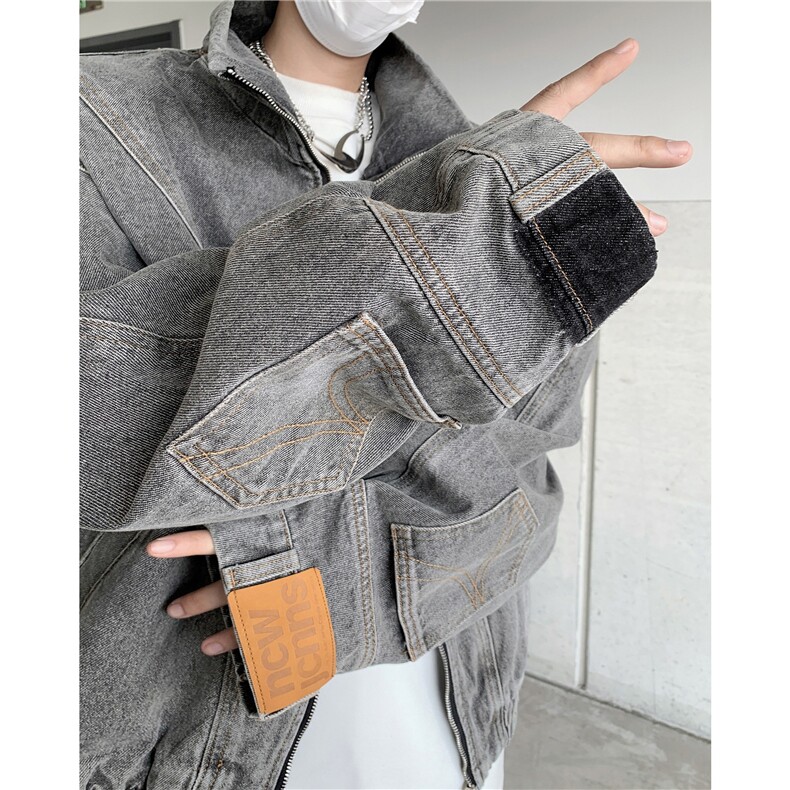 vintage美式复古倒装贴标牛仔外套反穿设计感工装夹克男W6111-P77，男装工装外套，星座412-2