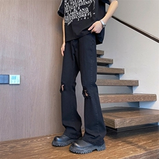 夏季复古破洞牛仔裤潮流宽松休闲修身直筒微喇裤，男装牛仔裤，星座410-6（原星座1304-1）