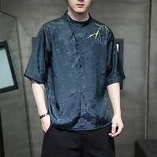 新中式立领风潮T恤短袖民族服饰刺绣汉服时尚唐装T2415-P55，男装T恤，电商A227