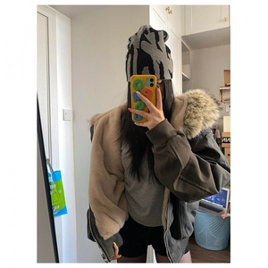 现货重磅boxy短款棉衣座山雕大毛毛领男女棉服水洗工装厚外套图片