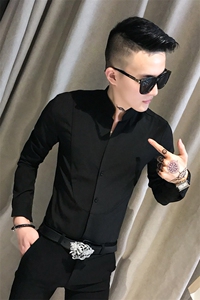 312A-836-P50新款立领纯色修身衬衫男发型师网红夜场工装衬衫-B图片