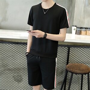夏装新款精神小伙两件套运动休闲短袖薄T恤短裤套装男TZ图片