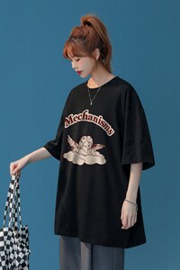中性 夏季新款潮宽松天使印花情侣百搭短袖T恤 T1008 P25控38图片