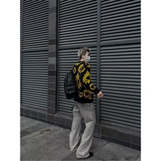 日系复古向日葵植绒毛衣慵懒高级感男女bf潮牌针织衫秋情侣装，男装针织衫/毛衣，星座716-4