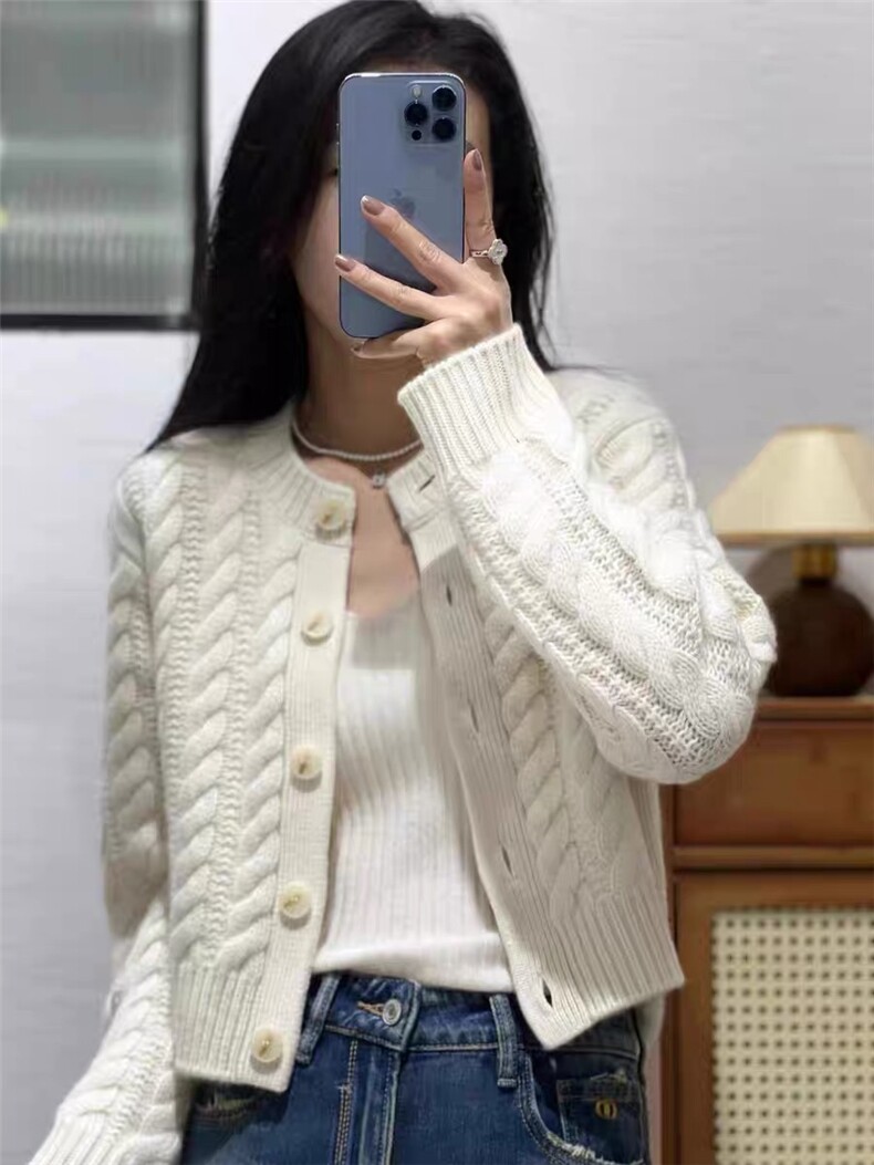 长袖针织开衫女短款显瘦百搭纯色羊毛休闲外套上衣,女装羊毛衫,思途羊绒