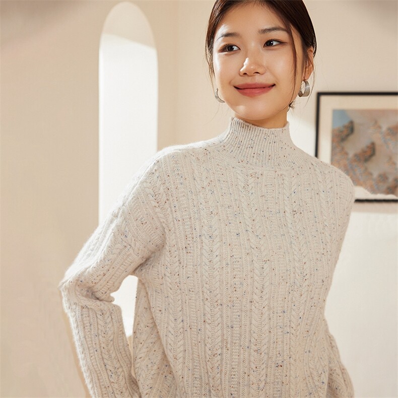 时尚百搭宽松半高领时尚百搭通勤羊绒衫舒适保暖显瘦毛衣,女装羊绒衫,澳冬特羊绒