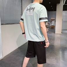 2021夏季新款男士透气运动套装帅气潮短袖短裤T恤两件套P35，男装套装，星座217-4