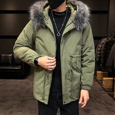 2019冬季新日系大码男店主风韩版毛领抽绳燕尾中长棉衣M730-P130，男装棉衣，电商A001