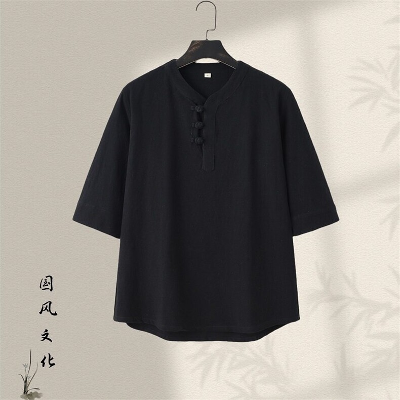 唐装男青年夏季七分短袖t恤复古风潮流男棉麻男装GF2505-P60,男装衬衫,星座1105-3