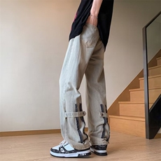 牛仔裤男夏季潮牌痞帅美式微喇叭高街vibe阔腿直筒裤子N2306-P45，男装牛仔裤，星座1008