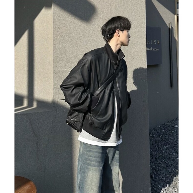 网图春季常规PU皮外套cleanfit廓形飞行员夹克短款皮衣J2534-P80,男装皮衣,星座1213