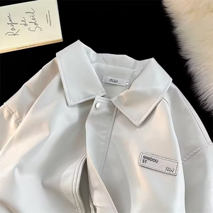 美式痞帅气pu皮衣外套男秋季潮牌hiphop机车夹克情侣高街棒球服图片