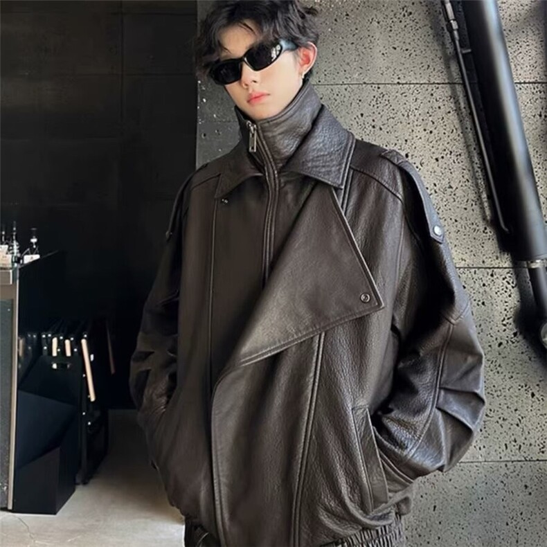 加绒皮衣外套男女2025新款美式机车秋季设计感小众痞帅飞行员夹克,男装夹克,星座506A