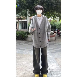 日韩系潮流大V领扣子开衫毛衣男女休闲针织开衫外套6012-P52网图图片