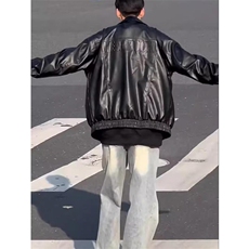 美式复古做旧皮衣夹克春秋男女宽松潮流百搭翻领机车外套JK9109，男装夹克，星座208-5